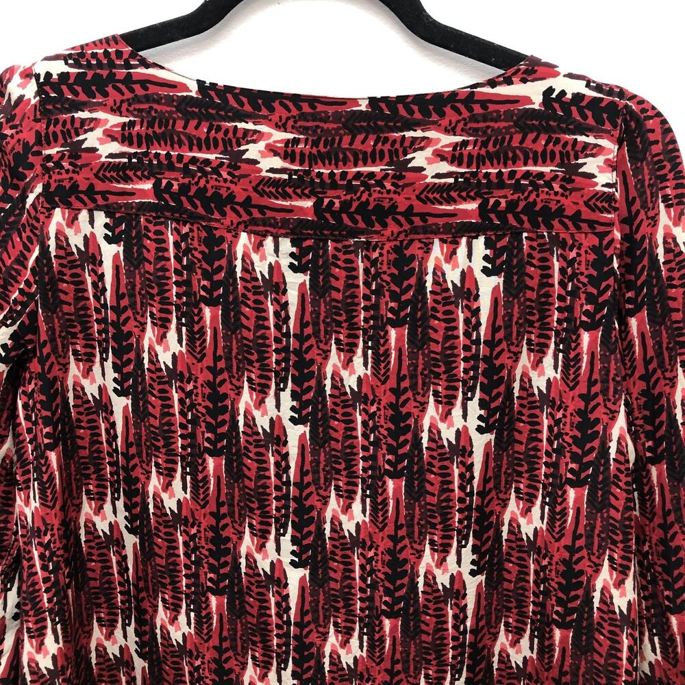 Fossil Womens Red Black Abstract Feather Print Button Front Shift Dress Lined - Picture 8 of 12